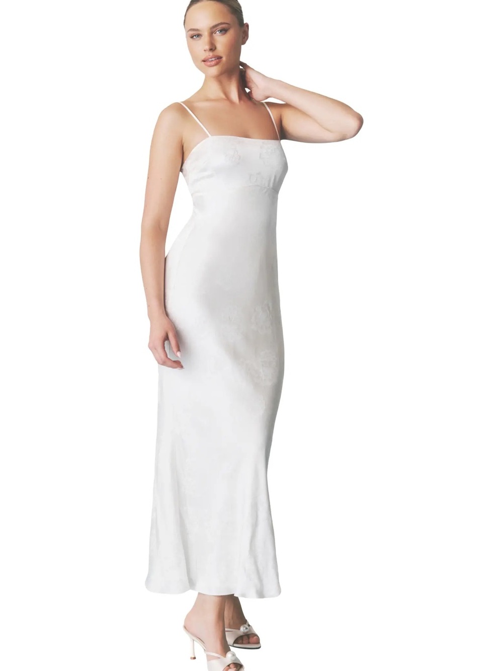 Minimal White Satin Slip Dress with Spaghetti Straps